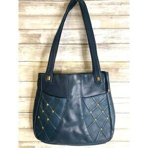 Stone Mountain Dark Teal Leather Studded Shoulder & Zipper Closure
